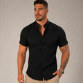 Camisa Social Minimalist Gola Padre Manga Curta - Preta