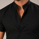 Camisa Social Minimalist Gola Padre Manga Curta - Preta