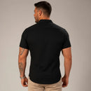 Camisa Social Minimalist Gola Padre Manga Curta - Preta