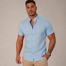 Camisa Social Minimalist Gola Padre Manga Curta - Azul Bebe